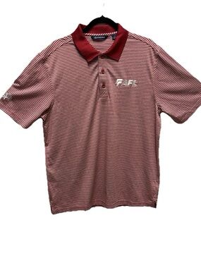 Cutter & Buck Polo Shirt Mens L Large Red White Stripe Short Sleeve Golf AFL Co